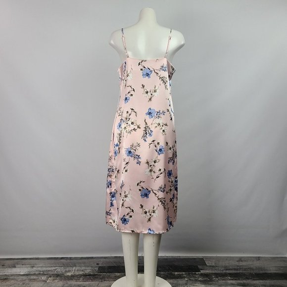 EMMA & Michele Pink Floral Satin Slip Dress Size M - Picture 8 of 16